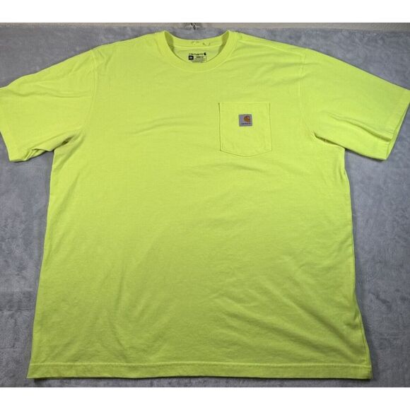 Carhartt T Shirt‎ Men Extra Large Loose Fit Pocket Neon Yellow Work Wear Durable - Picture 1 of 12